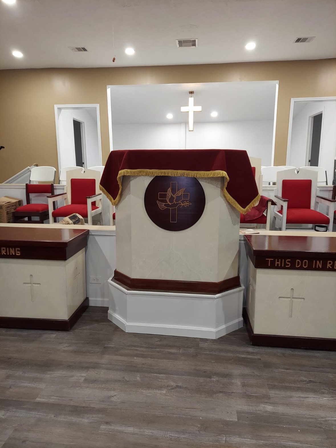 Inside the sanctuary at Zion Travelers Baptist Church